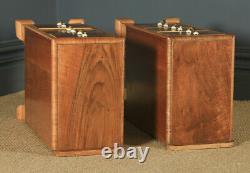 Antique English Pair of Art Deco Figured Walnut Bedside Chests Tables Nightstand