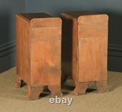 Antique English Pair of Art Deco Figured Walnut Bedside Chests Tables Nightstand