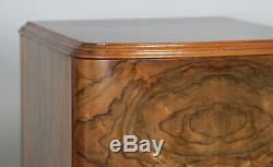 Antique English Pair of Queen Anne Style Burr Walnut Bedside Cabinet Nightstands