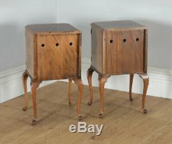 Antique English Pair of Queen Anne Style Burr Walnut Bedside Cabinet Nightstands