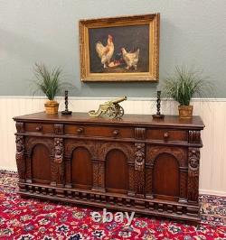 Antique English Renaissance Style Sideboard Server Entry Buffet Oak c. 1930-40s
