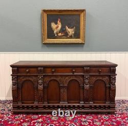 Antique English Renaissance Style Sideboard Server Entry Buffet Oak c. 1930-40s