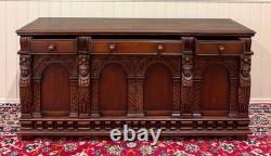 Antique English Renaissance Style Sideboard Server Entry Buffet Oak c. 1930-40s