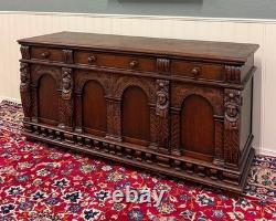 Antique English Renaissance Style Sideboard Server Entry Buffet Oak c. 1930-40s