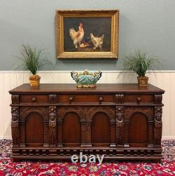 Antique English Renaissance Style Sideboard Server Entry Buffet Oak c. 1930-40s
