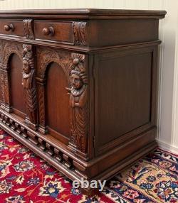 Antique English Renaissance Style Sideboard Server Entry Buffet Oak c. 1930-40s
