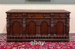 Antique English Renaissance Style Sideboard Server Entry Buffet Oak c. 1930-40s