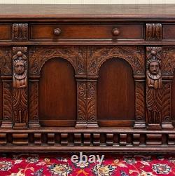 Antique English Renaissance Style Sideboard Server Entry Buffet Oak c. 1930-40s