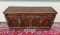 Antique English Renaissance Style Sideboard Server Entry Buffet Oak c. 1930-40s