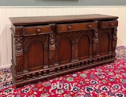 Antique English Renaissance Style Sideboard Server Entry Buffet Oak c. 1930-40s