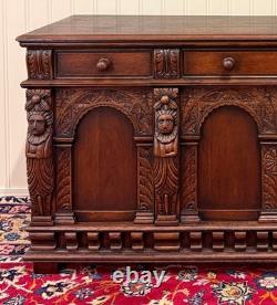 Antique English Renaissance Style Sideboard Server Entry Buffet Oak c. 1930-40s