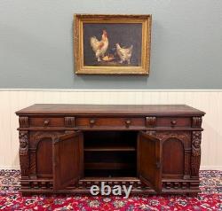 Antique English Renaissance Style Sideboard Server Entry Buffet Oak c. 1930-40s