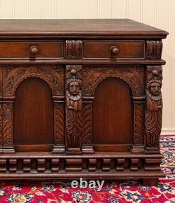Antique English Renaissance Style Sideboard Server Entry Buffet Oak c. 1930-40s
