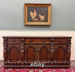 Antique English Renaissance Style Sideboard Server Entry Buffet Oak c. 1930-40s