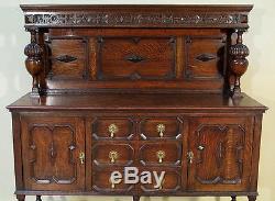 Antique English Solid Oak Buffet Sideboard Server with Barley Twist c1920 y88