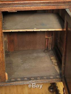 Antique English Solid Oak Buffet Sideboard Server with Barley Twist c1920 y88