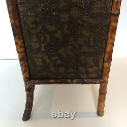 Antique English Victorian Bamboo Cabinet Curio Chinoiserie Lacquer Painting