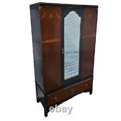 Antique Englush Oak Wardrobe Cabinet Armoire Storage Beveled Mirror Art Deco