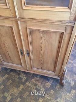 Antique European Austrian Pine Cupboard with Glass Doors Two Locking Areas 1880's