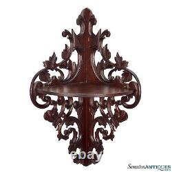 Antique Extra-Large Victorian Mahogany Carved Wall Hanging Corner Shelf