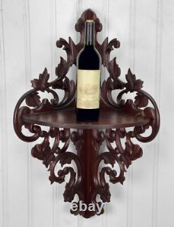 Antique Extra-Large Victorian Mahogany Carved Wall Hanging Corner Shelf