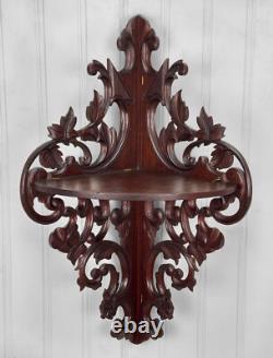 Antique Extra-Large Victorian Mahogany Carved Wall Hanging Corner Shelf