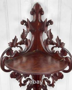 Antique Extra-Large Victorian Mahogany Carved Wall Hanging Corner Shelf