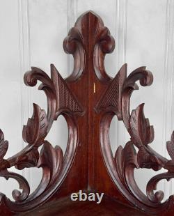 Antique Extra-Large Victorian Mahogany Carved Wall Hanging Corner Shelf