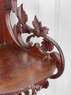 Antique Extra-Large Victorian Mahogany Carved Wall Hanging Corner Shelf