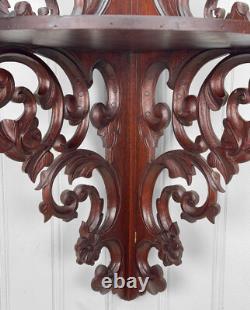 Antique Extra-Large Victorian Mahogany Carved Wall Hanging Corner Shelf