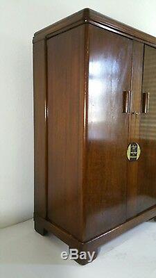 Antique FERGUSON Bros. N. J. Solid Walnut Wood Bar Cabinet Swing Doors Mission