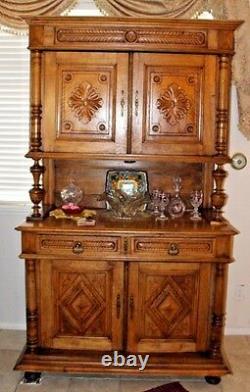 Antique FRENCH Plantation COUNTRY BUFFET CLOSE PRESS SIDEBOARD CABINET CARVED