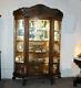 Antique Fancy Curved Glass Oak China Cabinet With Carved Lions And Claw Feet
