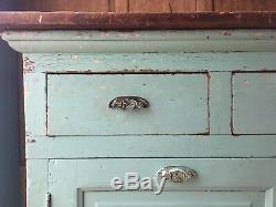 Antique Farmhouse Cabinet, Chippy Console Cabinet, Seafoam Console Table