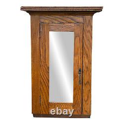 Antique Farmhouse Oak Mirrored Wall Hanging Medicine Cabinet