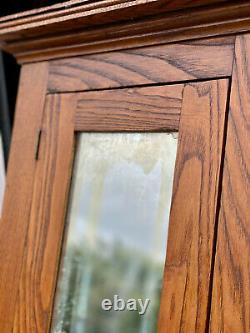 Antique Farmhouse Oak Mirrored Wall Hanging Medicine Cabinet