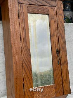 Antique Farmhouse Oak Mirrored Wall Hanging Medicine Cabinet