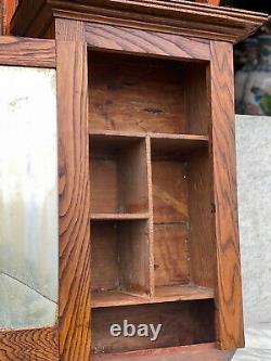 Antique Farmhouse Oak Mirrored Wall Hanging Medicine Cabinet