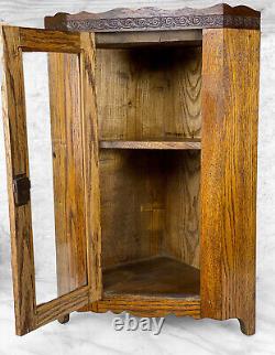 Antique Farmhouse Oak Wall Hanging Corner Medicine Cabinet