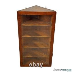 Antique Farmhouse Pine Glass Wall Hanging Corner Cabinet