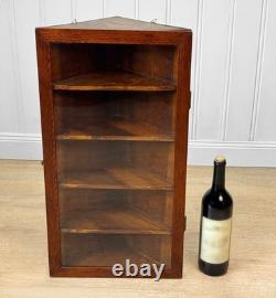 Antique Farmhouse Pine Glass Wall Hanging Corner Cabinet