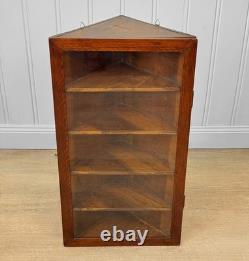Antique Farmhouse Pine Glass Wall Hanging Corner Cabinet