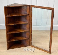 Antique Farmhouse Pine Glass Wall Hanging Corner Cabinet