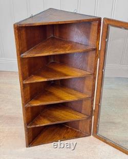 Antique Farmhouse Pine Glass Wall Hanging Corner Cabinet