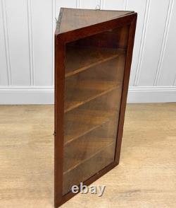 Antique Farmhouse Pine Glass Wall Hanging Corner Cabinet