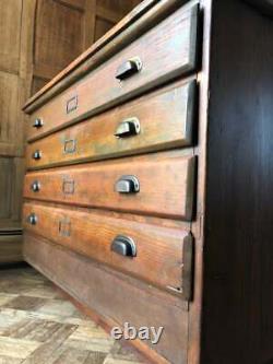 Antique Flat File Cabinet, Antique Pine Map Cabinet, Apothecary Drawer Unit