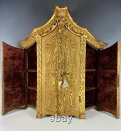 Antique French 15 Wall Cabinet, Display Case or Mini Armoire, Wood w Gold Gesso