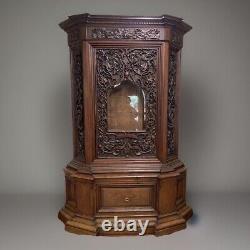 Antique French Black Forest Style Heavily Carved Oak Display Gun Cabinet 96.5