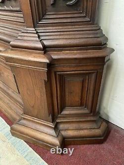 Antique French Black Forest Style Heavily Carved Oak Display Gun Cabinet 96.5