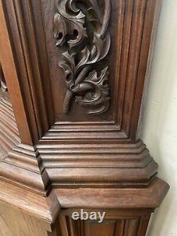 Antique French Black Forest Style Heavily Carved Oak Display Gun Cabinet 96.5